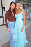 Blue Sweetheart A-Line Prom Dress & Wedding Dress??- Elegant Chiffon Ruffled Birthday Party Dress HZ1024