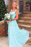 Blue Sweetheart A-Line Prom Dress & Wedding Dress??- Elegant Chiffon Ruffled Birthday Party Dress HZ1024