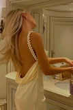 Yellow Pearl Strap Prom Dress for Birthday&Quinceanera-??Glam Satin Sexy Backless Evening Dress HZ1024