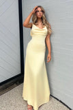 Yellow Pearl Strap Prom Dress for Birthday&Quinceanera-??Glam Satin Sexy Backless Evening Dress HZ1024