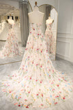 16 ?? Strapless A-line Floral Prom Dress &Wedding Dress- ?? Gorgeous Embroidery Applique & Tulle Evening for Birthday, Graduation HZ1024