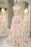 16 ?? Strapless A-line Floral Prom Dress &Wedding Dress- ?? Gorgeous Embroidery Applique & Tulle Evening for Birthday, Graduation HZ1024
