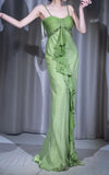 Vintage-Inspired Green Evening Mermaid Gown ¨C Gentle Flowy Chiffon Ruffled & Beading Prom Dress for Birthday, Party** HZ1024