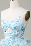Enchanted Blue A-Line Evening Gown ¨C Sweet Floral Layered Prom Dress for Special Occasion HZ1024