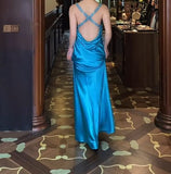 Royal Blue Backless Satin Prom Dress - Backless Sexy Empire Dress - Glitter Beaded Evening Dress for Quinceanera&Birthday HZ1024