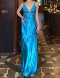 Royal Blue Backless Satin Prom Dress - Backless Sexy Empire Dress - Glitter Beaded Evening Dress for Quinceanera&Birthday HZ1024