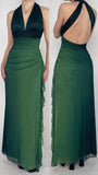 Green Formal Dresses, V-neck Sheath Glitter Birthday Dresses, Chiffon Retro Backless Party Dresses HZ1024