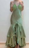 Green V-Neck Beaded Satin Mermaid Backless Evening Gown HZ1024