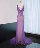 Purple Mermaid Gown - Glitter Rhinestone Tulle Prom Dress for Special Ocassions HZ1024