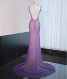 Purple Mermaid Gown - Glitter Rhinestone Tulle Prom Dress for Special Ocassions HZ1024