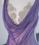 Purple Mermaid Gown - Glitter Rhinestone Tulle Prom Dress for Special Ocassions HZ1024