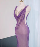 Purple Mermaid Gown - Glitter Rhinestone Tulle Prom Dress for Special Ocassions HZ1024
