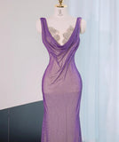 Purple Mermaid Gown - Glitter Rhinestone Tulle Prom Dress for Special Ocassions HZ1024