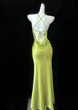 Satin Swing Neck Spaghetti Straps Mermaid Gown Elegant Backless Prom Dress for Quinceanera&Graduation HZ1024
