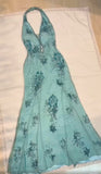 Blue V-neck Chiffon Mermaid Gown - Glitter Beading & Sequined Backless Evening Dress HZ1024