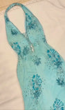 Blue V-neck Chiffon Mermaid Gown - Glitter Beading & Sequined Backless Evening Dress HZ1024