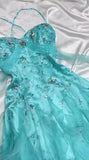 1950s Inspired Baby Princess Blue Prom Dress - Shimmering Sequins Tulle & Satin Ballgown for Formal Events HZ1024