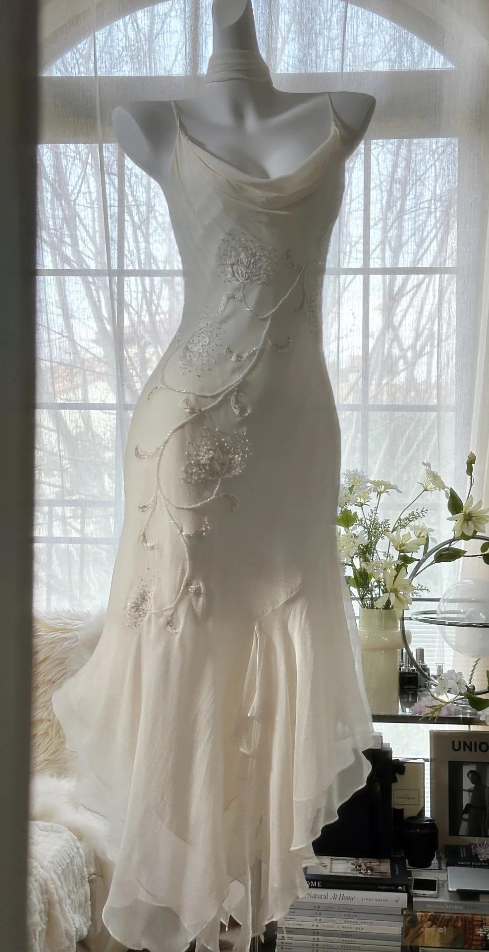 Fairytale White Chiffon Short Prom Dress Vintage Applique Beading Party Dresses HZ1024