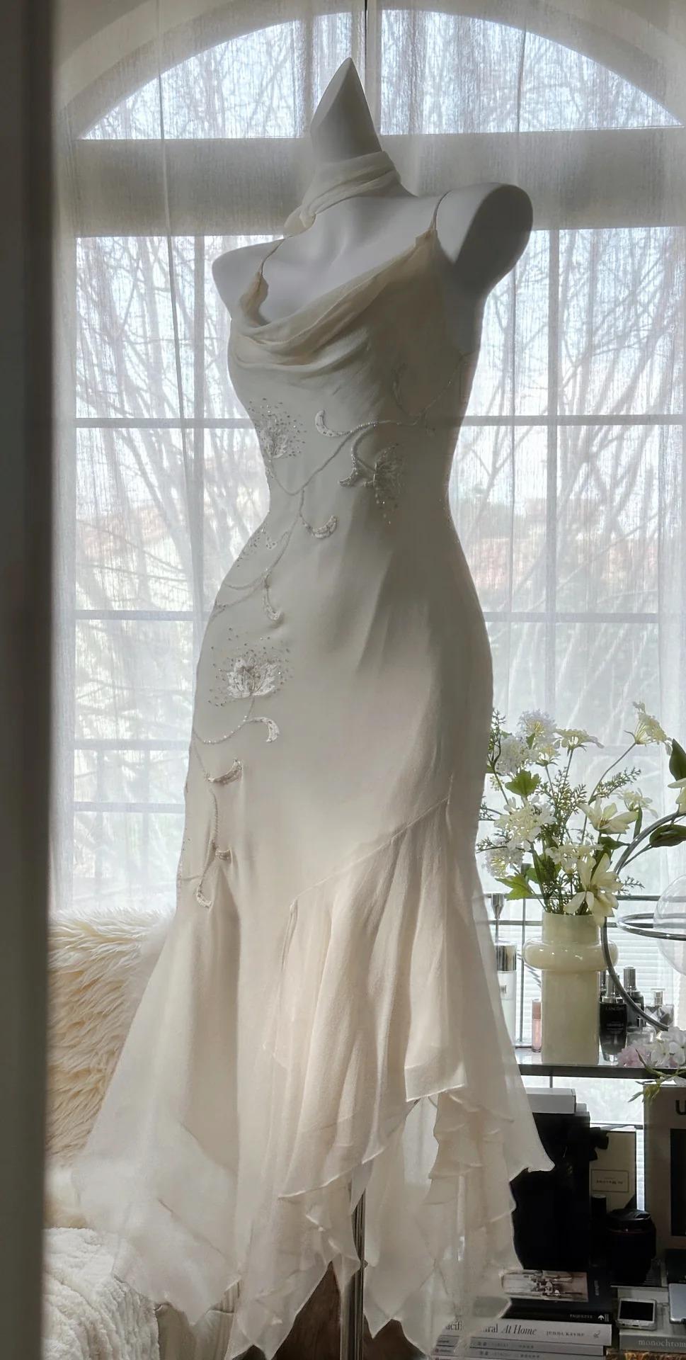 Fairytale White Chiffon Short Prom Dress Vintage Applique Beading Party Dresses HZ1024