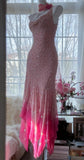 Cinderella Pink A-Line Evening Gown - Iridescent Beaded Tulle with Soft Chiffon Layers for Sweet 16 HZ1024