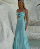 Sheath Tiffany Blue Prom Dresses Satin Formal Dresses HZ1024