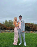 Sweetheart Straps Sheath Satin Long Prom Dress Simple Evening Party Dress Formal Dress With Slit HZ1024