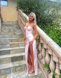 Sweetheart Straps Sheath Satin Long Prom Dress Simple Evening Party Dress Formal Dress With Slit HZ1024