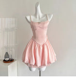 Spring Pool Party Dress Pink Satin A-Line Short Prom Dress for Birthday &Homecoming HZ1024