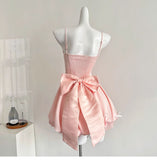 Spring Pool Party Dress Pink Satin A-Line Short Prom Dress for Birthday &Homecoming HZ1024