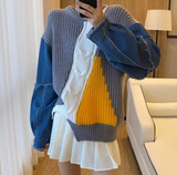 patchwork long-sleeved women's sweater HZ1024