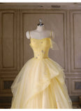 Yellow Princess Tulle Prom Dress ??A-Line Shinny Beaded Evening Gown for Graduation & Quinceanera & Birthday HZ1024