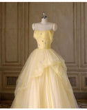 Yellow Princess Tulle Prom Dress ??A-Line Shinny Beaded Evening Gown for Graduation & Quinceanera & Birthday HZ1024