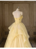Yellow Princess Tulle Prom Dress ??A-Line Shinny Beaded Evening Gown for Graduation & Quinceanera & Birthday HZ1024