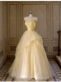 Yellow Princess Tulle Prom Dress ??A-Line Shinny Beaded Evening Gown for Graduation & Quinceanera & Birthday HZ1024