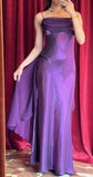 Purple Satin Prom Dress Vintage Glam Evening Gown with Chiffon Ribbon HZ1024