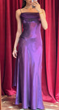 Purple Satin Prom Dress Vintage Glam Evening Gown with Chiffon Ribbon HZ1024
