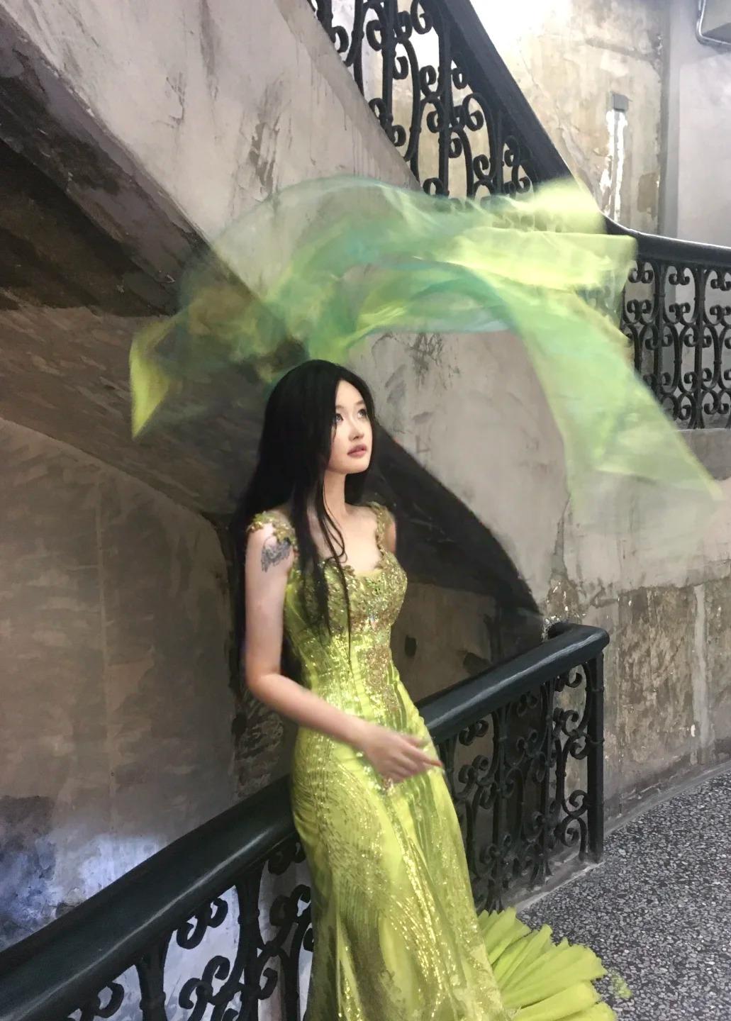 Bud Green Mermaid Sequins Beaded Prom Dress Backless Tulle Evening Gown HZ1024