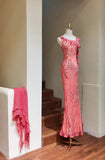 Light Purple One Shoulder Bodycon Beading Chiffon Prom Dress Vintage Glitter Evening Gown HZ1024