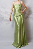 Y2k Green Sheath Spaghetti Strap Satin Prom Dress Elegant Evening Gown for Birthday HZ1024