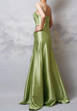 Y2k Green Sheath Spaghetti Strap Satin Prom Dress Elegant Evening Gown for Birthday HZ1024