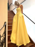 Sage Green Satin A-line Long Prom Dress With Slit Strapless Evening Dress HZ1024