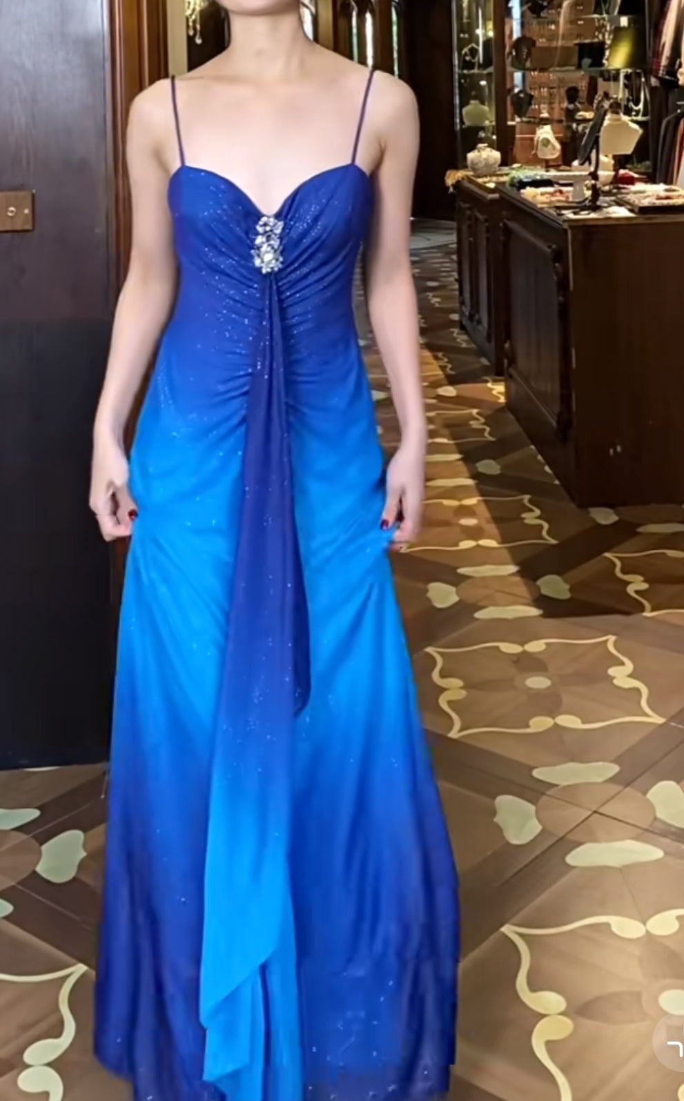 Chiffon Gradient Blue Prom Dress for Party Elegant 2000s Spaghetti Strap Evening Gown HZ1024