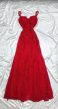 Fairytale Red Chiffon Prom Dress for Party&Birthday Glitter Beaded Applique Evening Gown HZ1024
