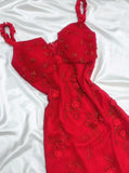 Fairytale Red Chiffon Prom Dress for Party&Birthday Glitter Beaded Applique Evening Gown HZ1024