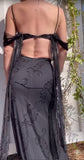 Black Spaghetti Strap Chiffon Beaded Long Prom Dress Vintage Backless Party Dress HZ1024