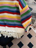 Stripe Fringe Loose Crewneck Sweater HZ1024
