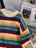 Stripe Fringe Loose Crewneck Sweater HZ1024