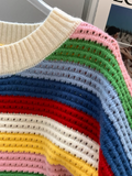 Stripe Fringe Loose Crewneck Sweater HZ1024