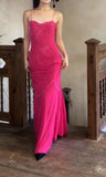 Pink Spaghetti Strap Beaded Long Prom Dress Formal Evening Gowns HZ1024