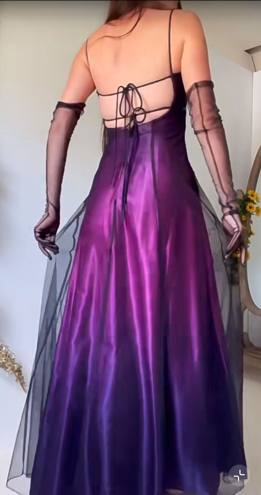 Midnight Purple Satin Long Prom Dress Enchanted Spaghetti Strap Beading & Tulle Evening Gown HZ1024